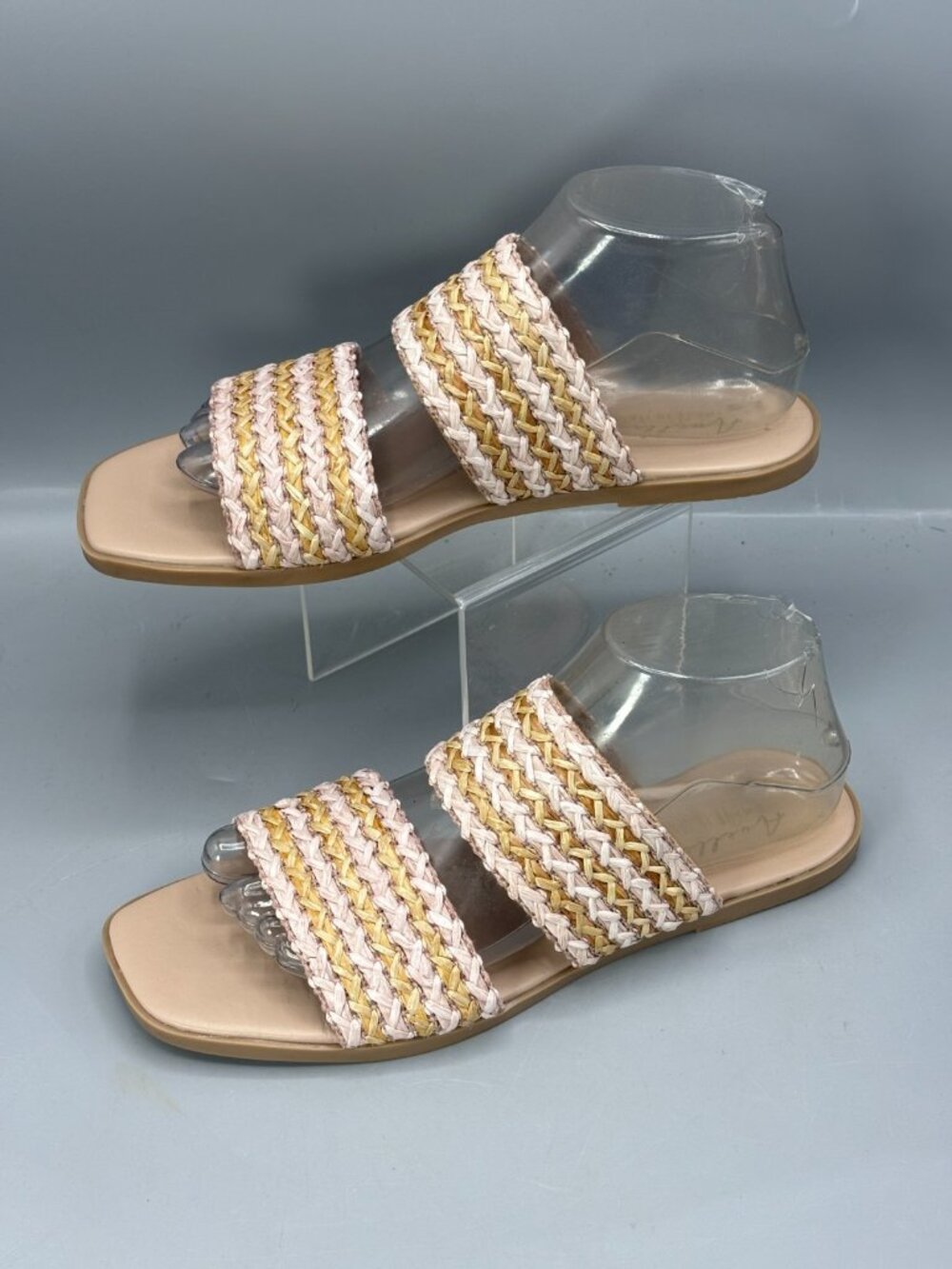 Avellini Slides Sandals Womens US 8 Tan Pink Casual Flat Raffia Slip On Open Toe